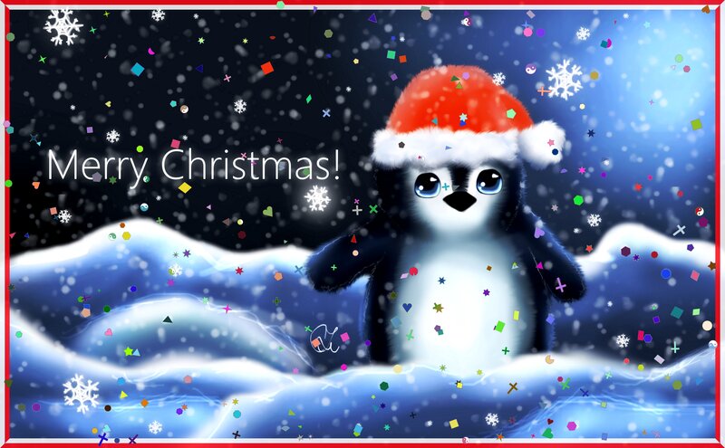 Penguin in Snow — Blue, Festive