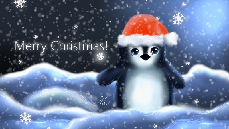 Penguin in Snow — Blue, Festive, Winter
