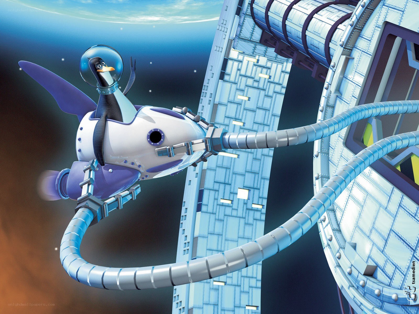 penguin in space suit