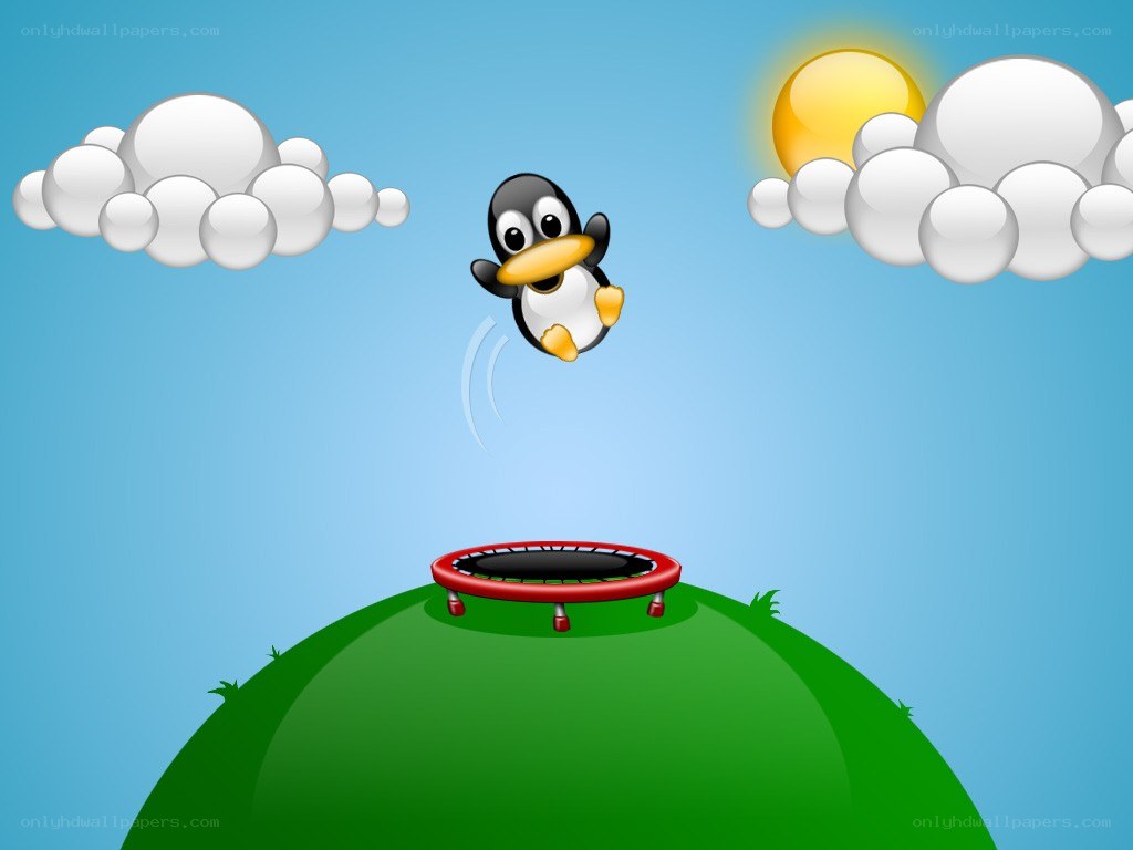 penguin jumping on trampoline