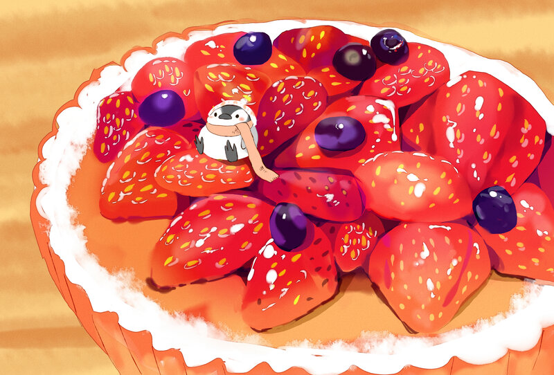 Penguin on Fruit Tart