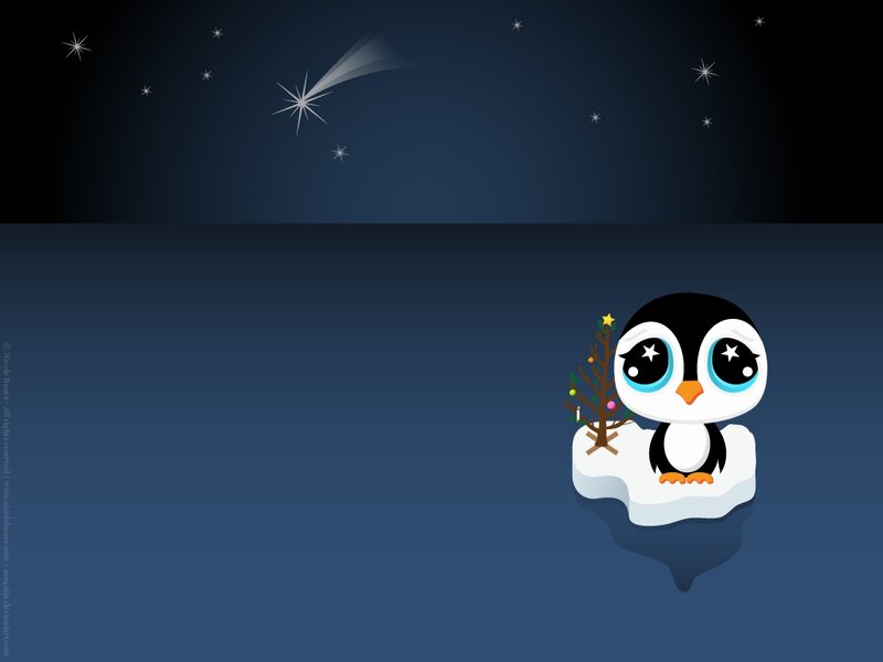Penguin on Ice — Blue, Serene, Night