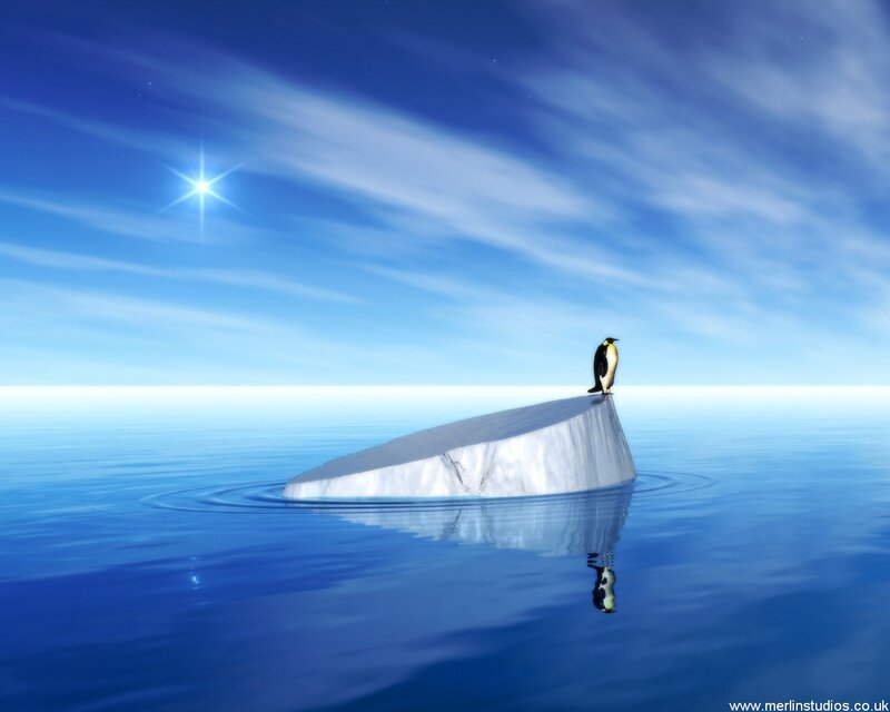 Penguin on Ice Floe — Blue