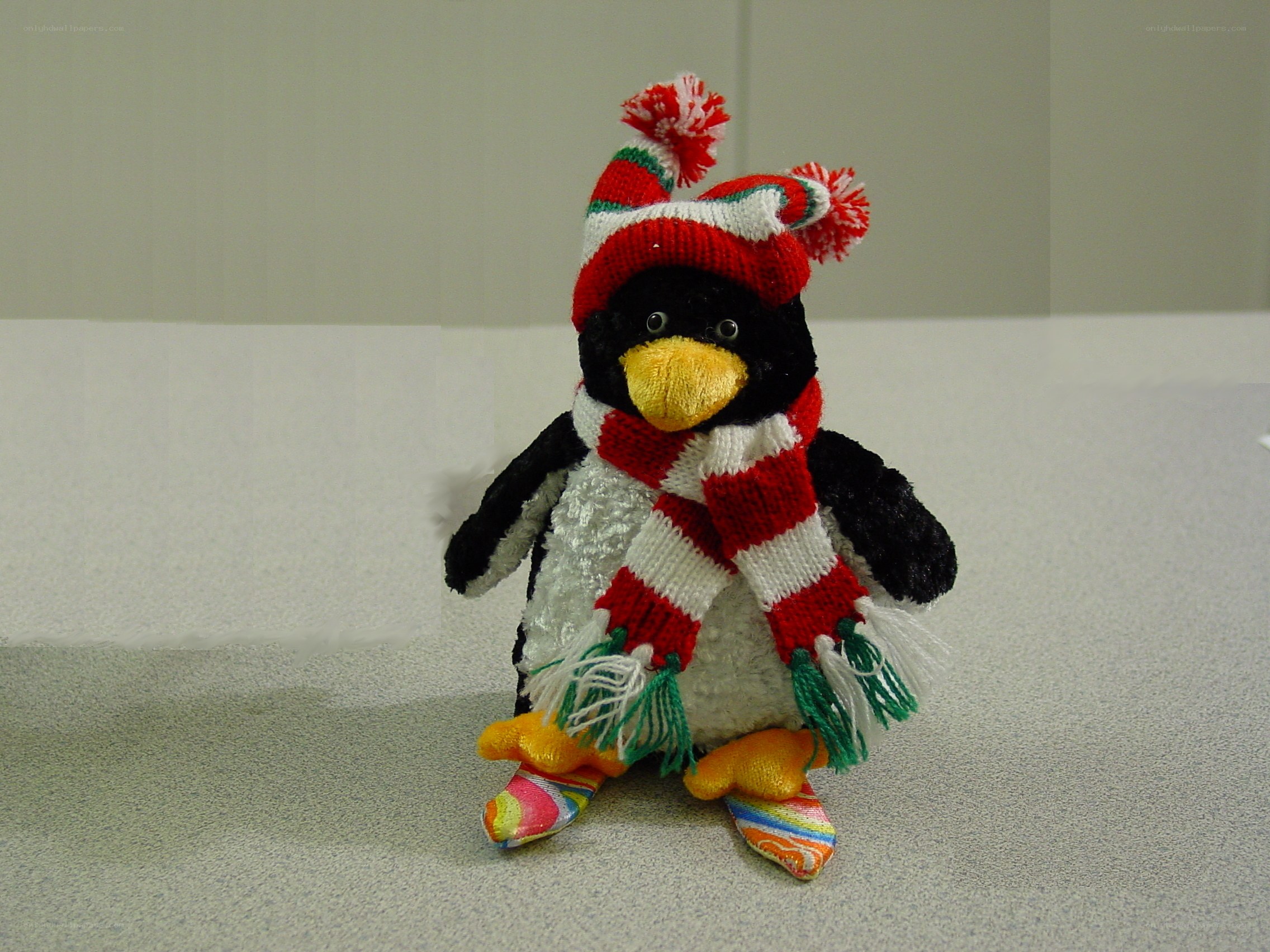 penguin plush with scarf and hat