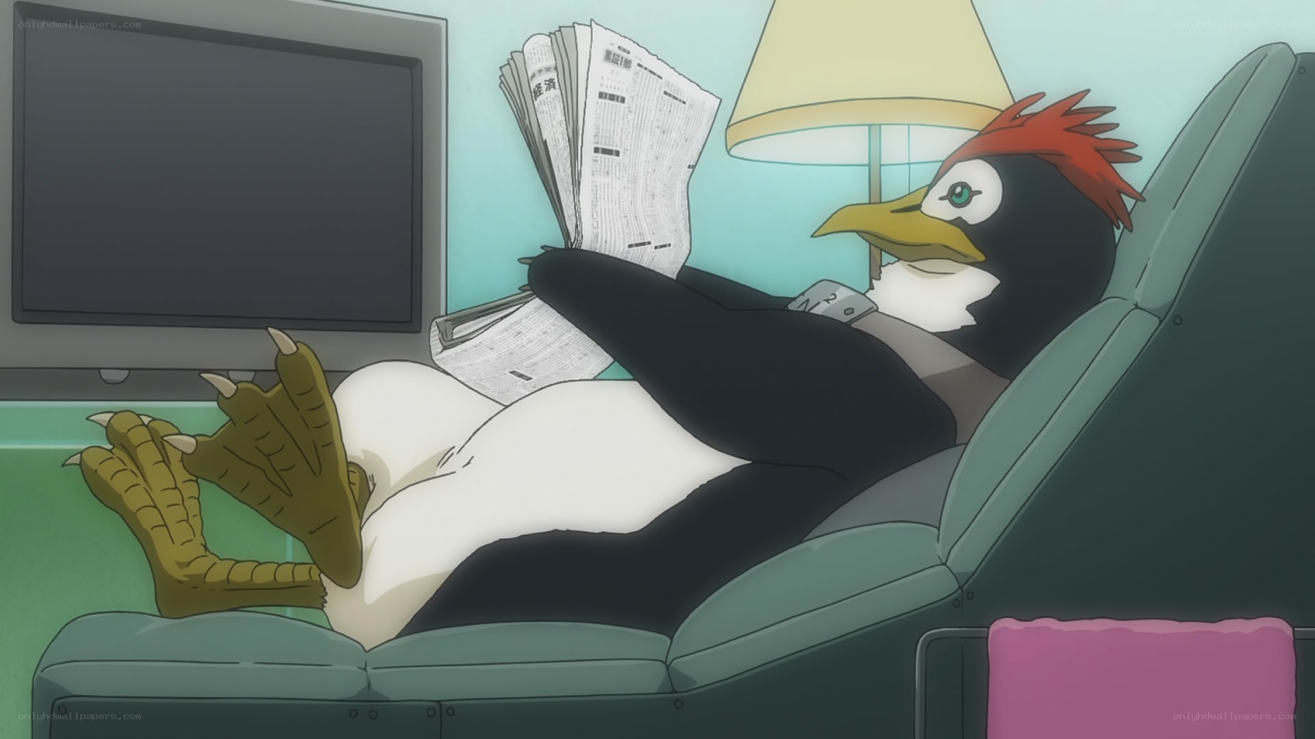 penguin reading newspaper