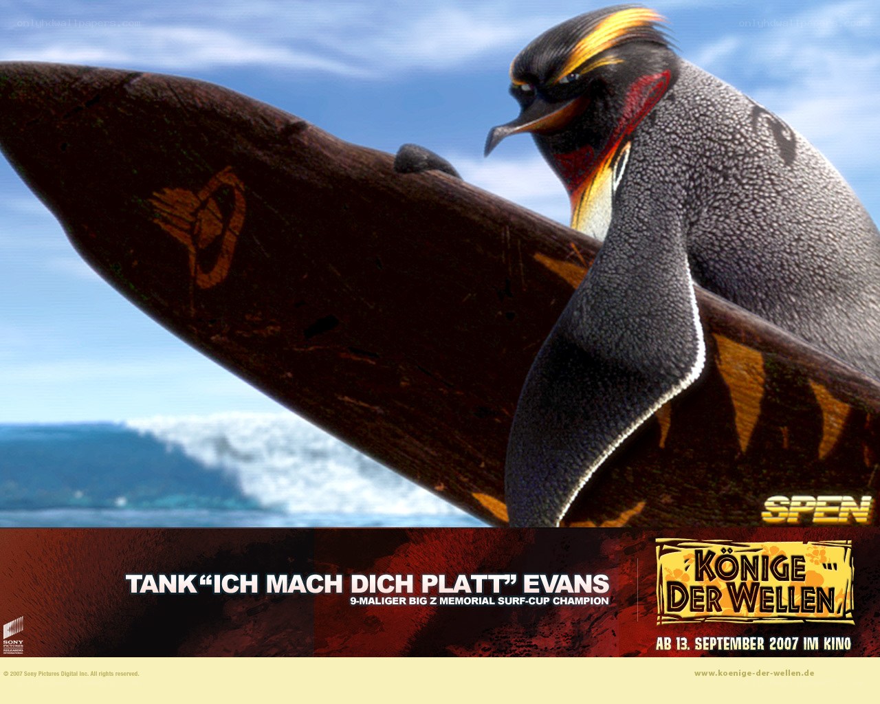 Penguin surfer character