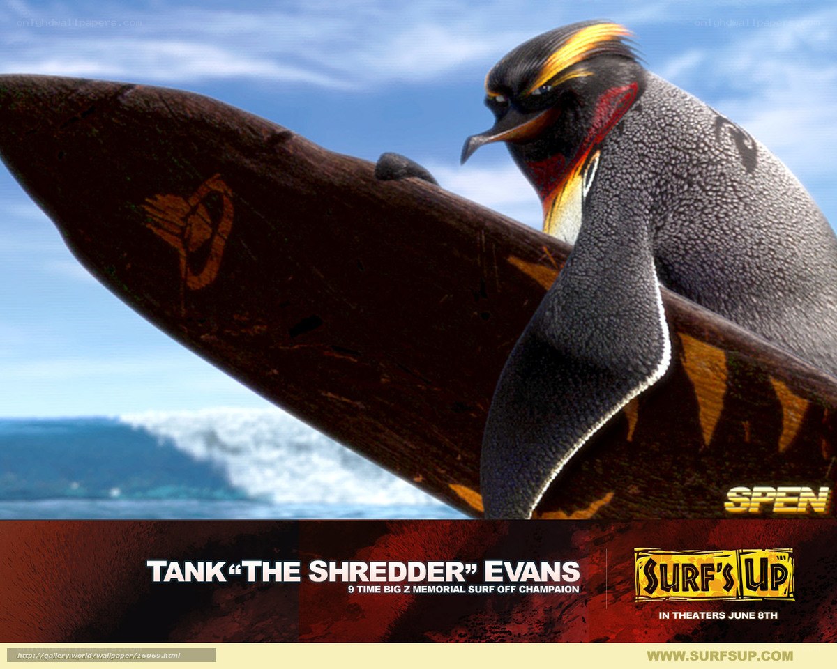 Penguin surfer character