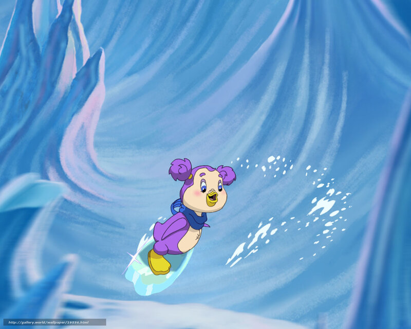 penguin surfing on ice wave