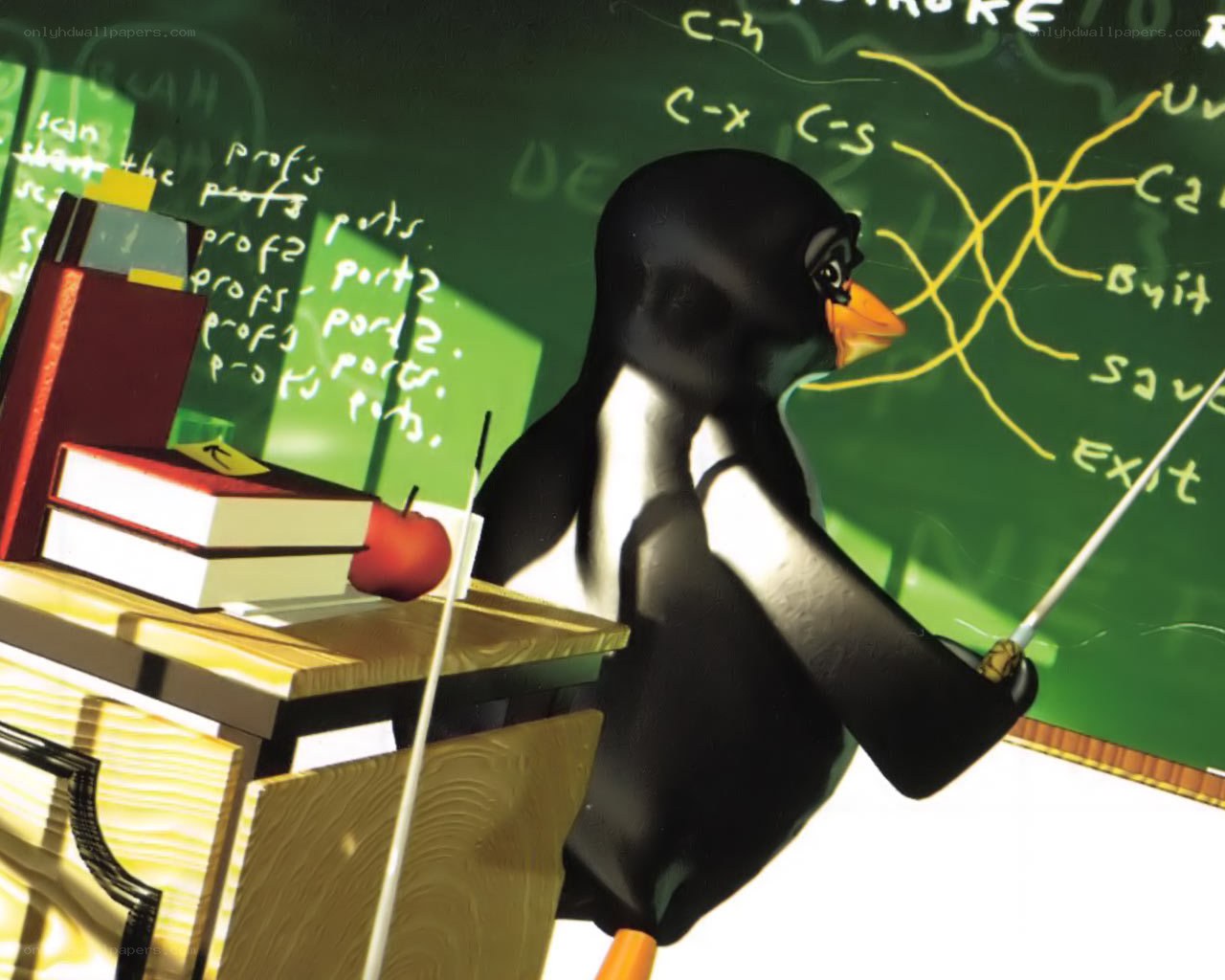 Penguin teacher at chalkboard