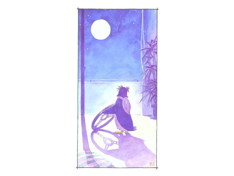 penguin under the moon