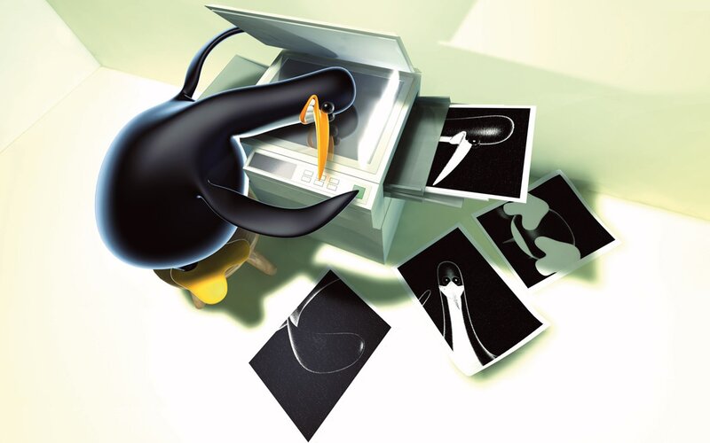 penguin using a scanner