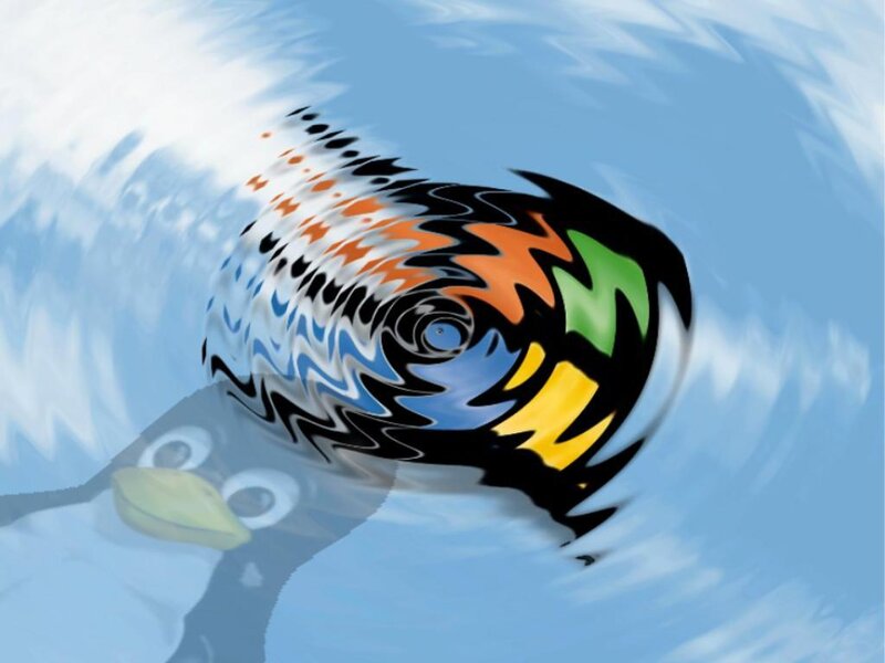 penguin with colorful swirl