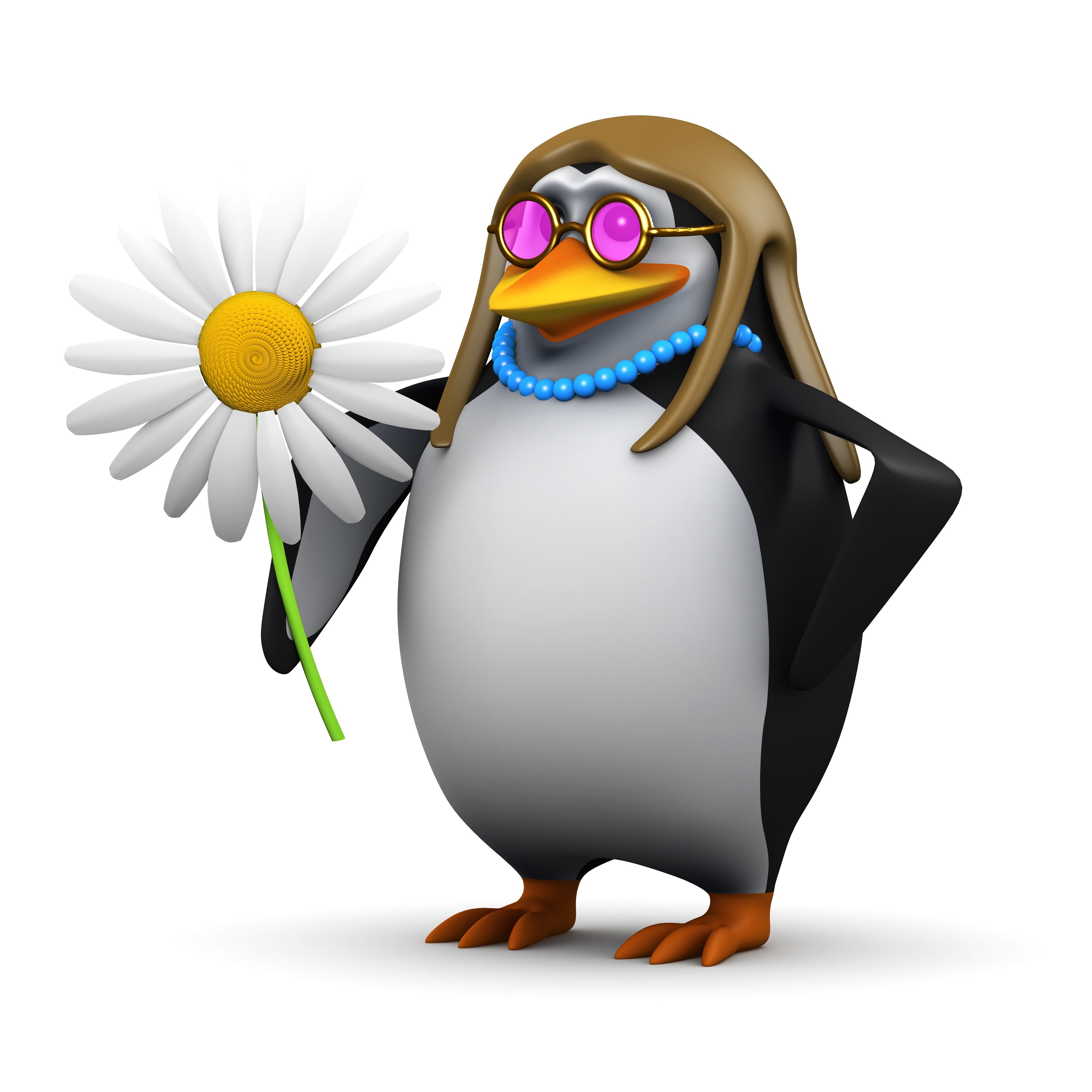 penguin with daisy flower