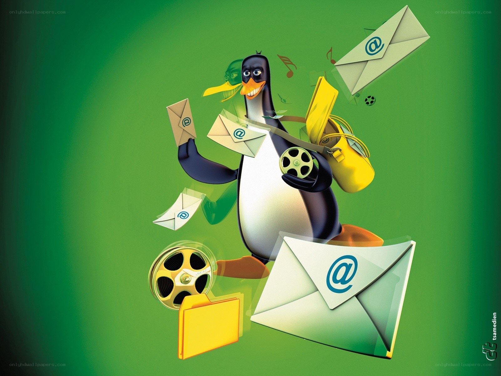 penguin with digital mail icons