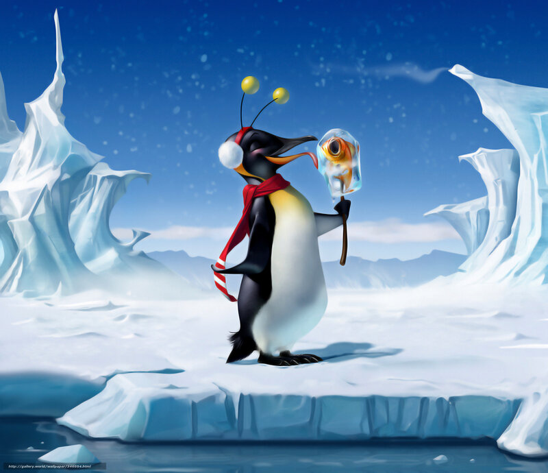 penguin with frozen fish