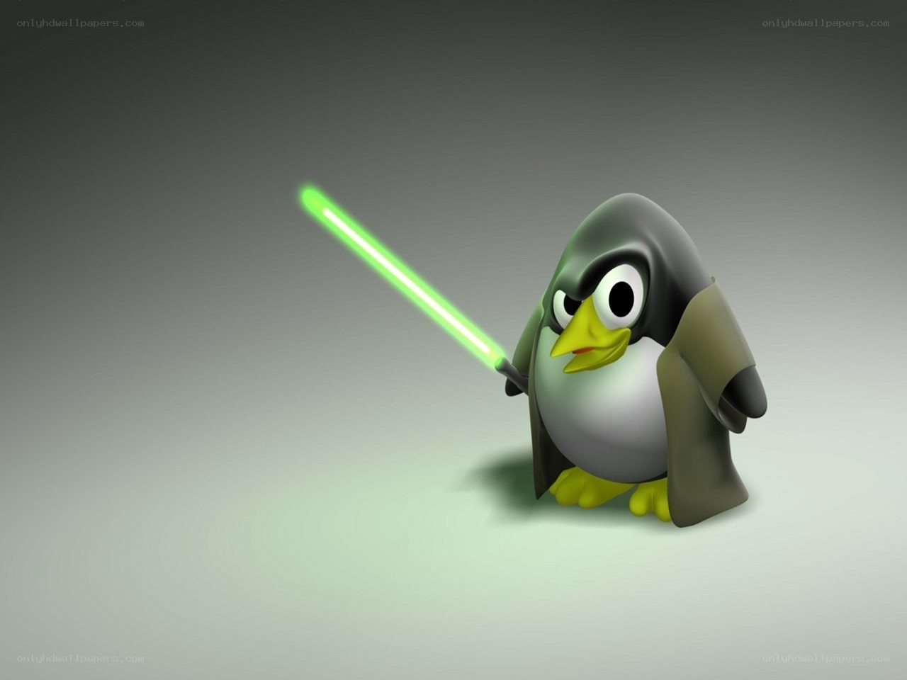 Penguin with green lightsaber