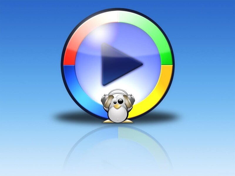 Penguin with headphones and play button