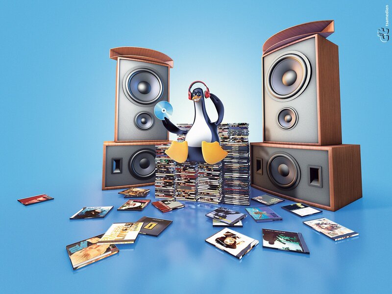 Penguin with Headphones — Blue, Playful