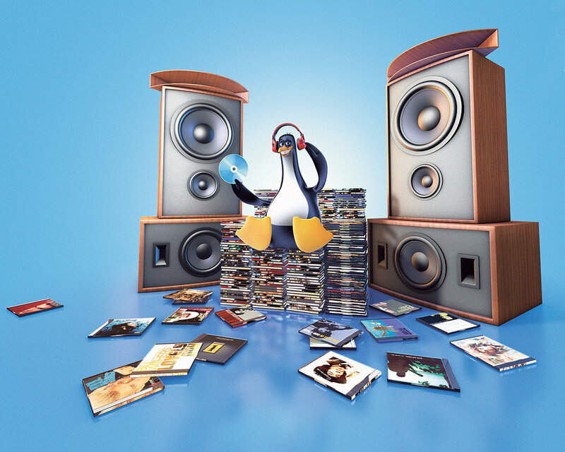Penguin with Headphones — Blue
