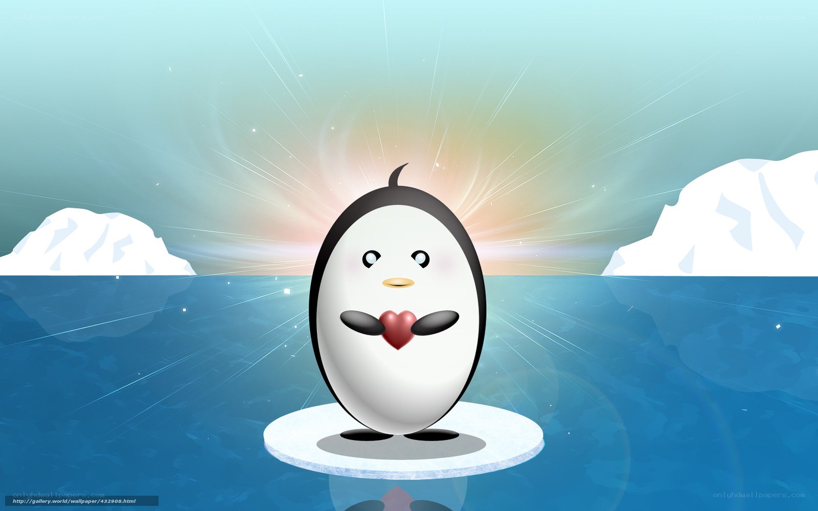 Penguin with heart on ice
