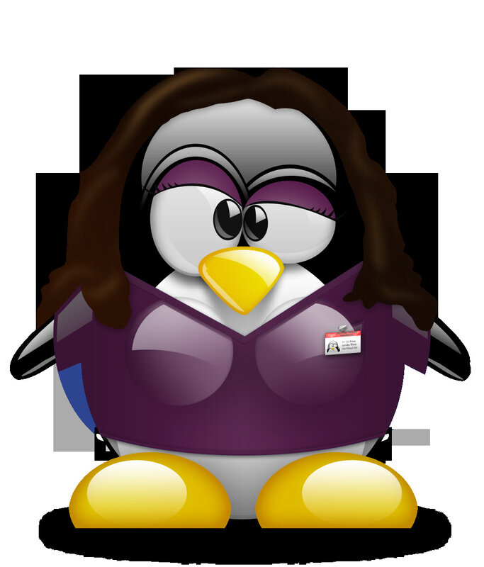 penguin with long hair and purple top