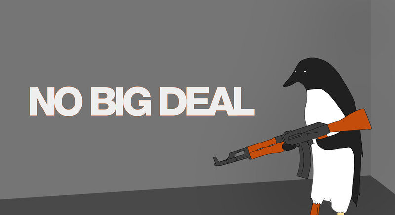penguin with rifle holding sign