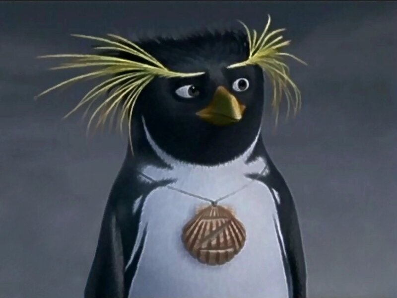 penguin with shell necklace