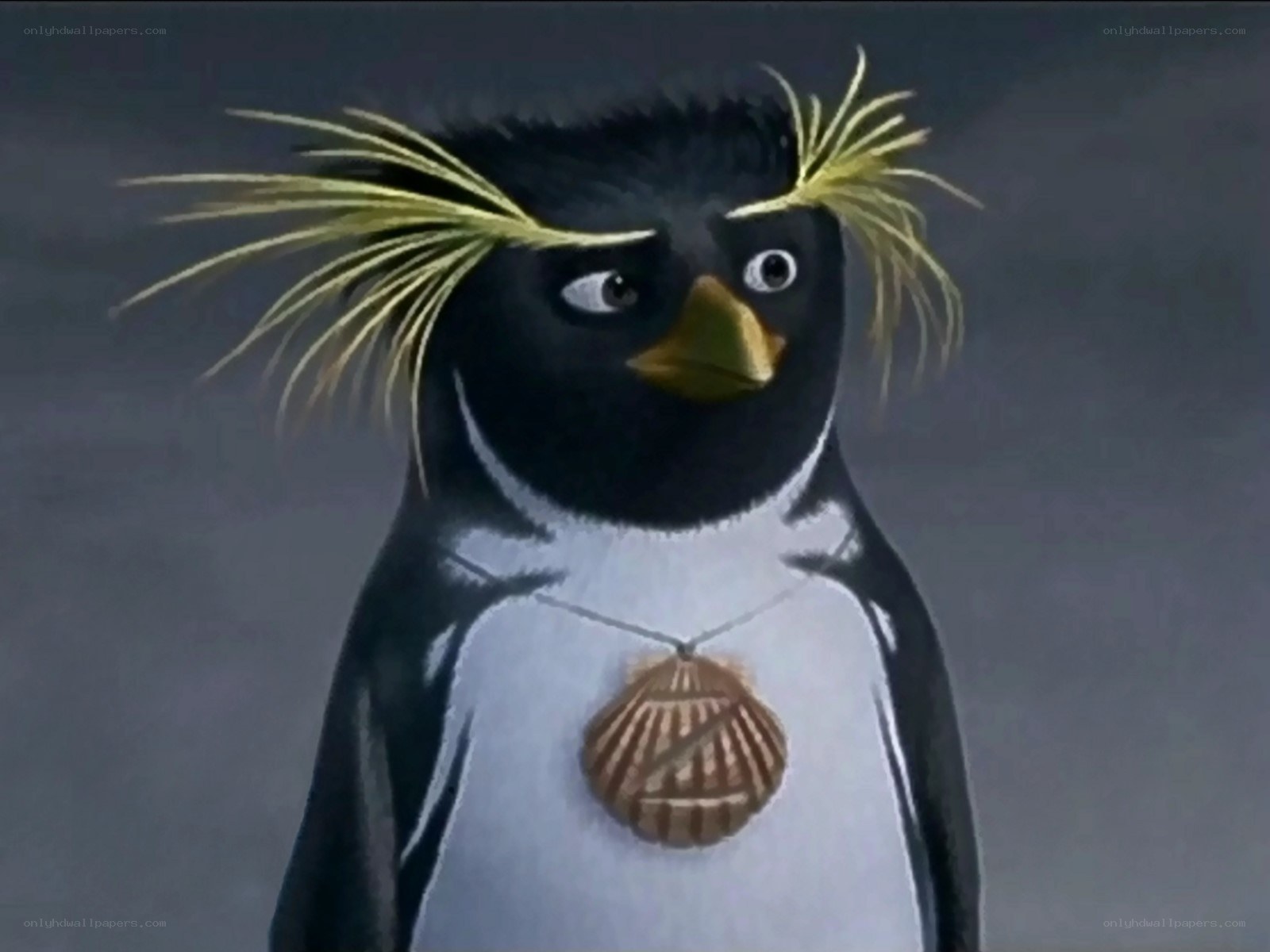 penguin with shell necklace