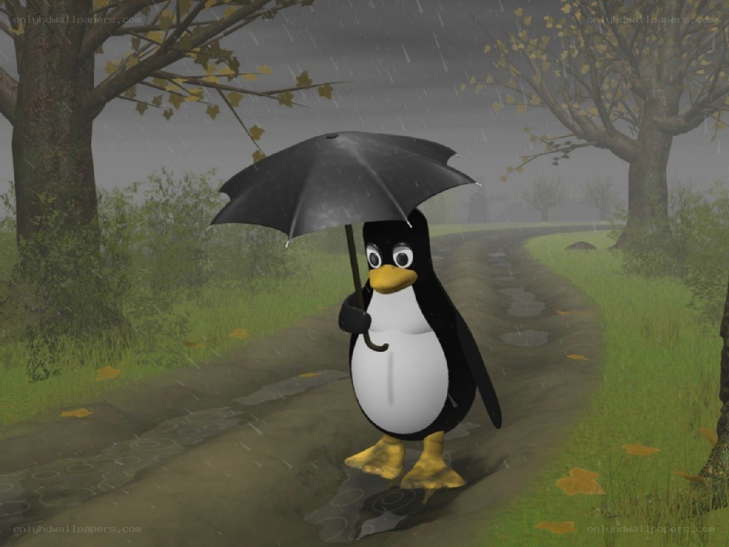 penguin with umbrella in rain