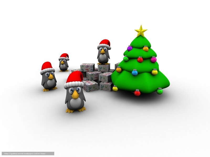 Penguins by Christmas tree