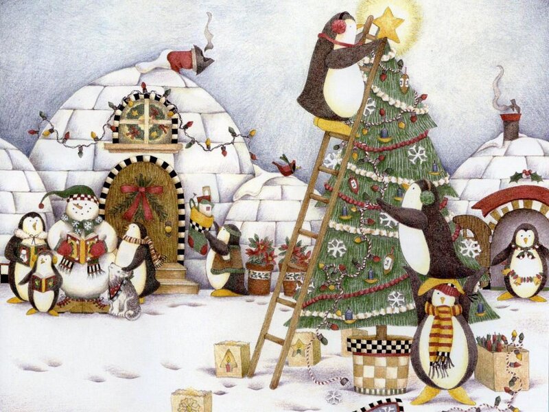 Penguins Decorating Tree