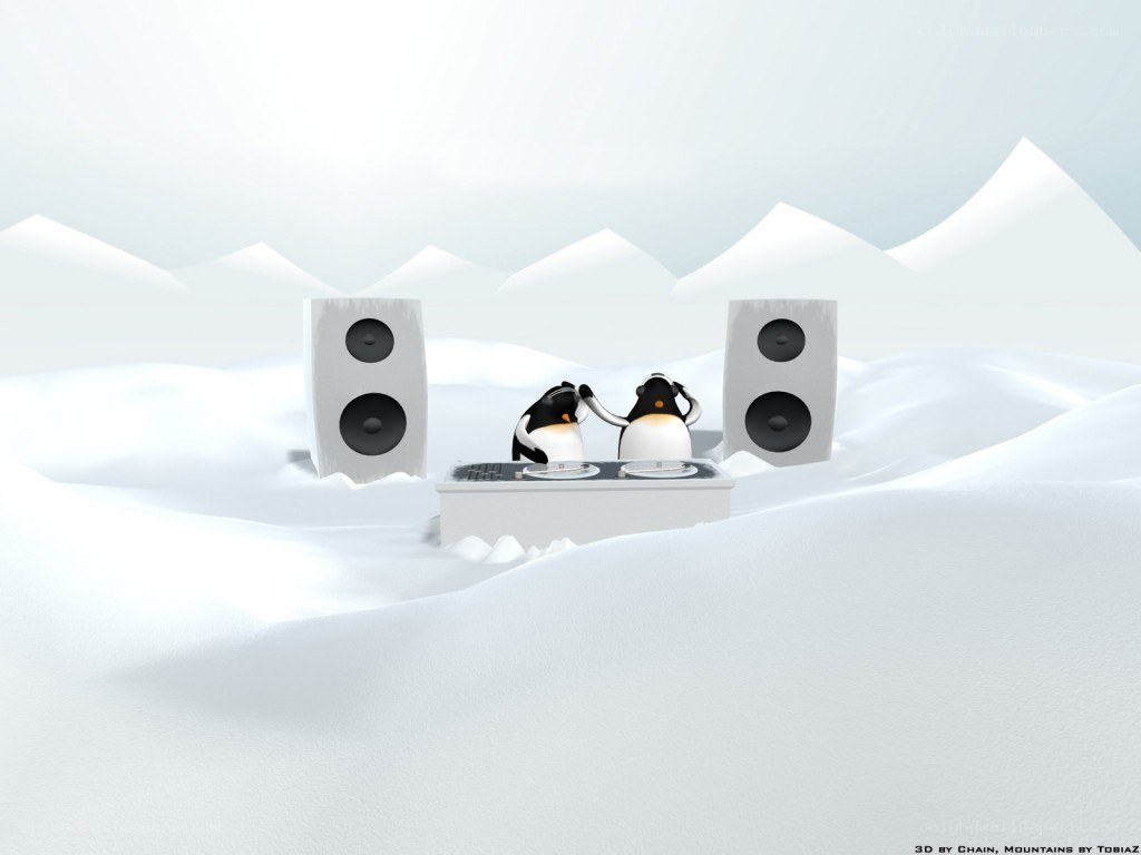 Penguins DJing in Snow