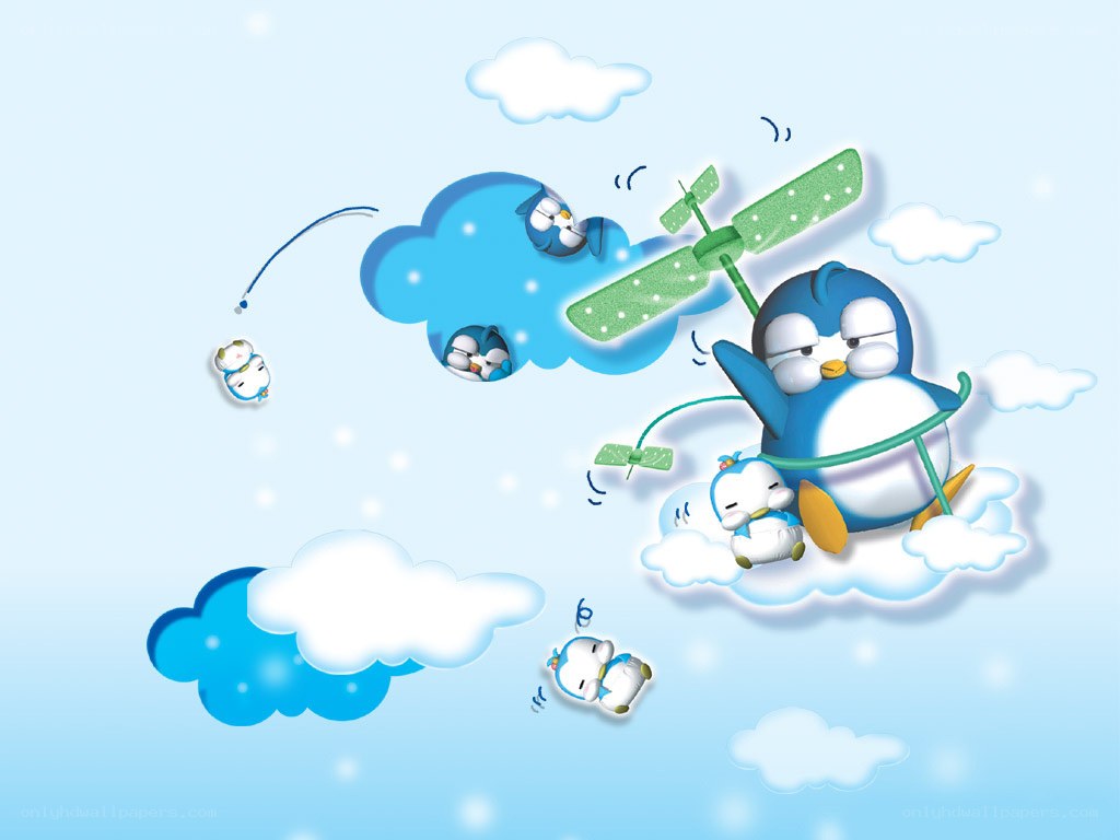penguins flying in the sky