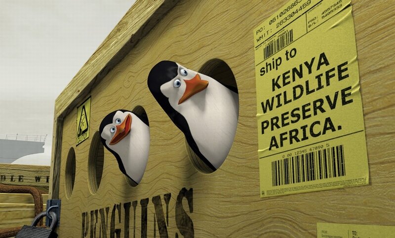 penguins in a shipping crate
