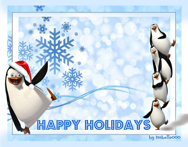Penguins in Holiday Scene