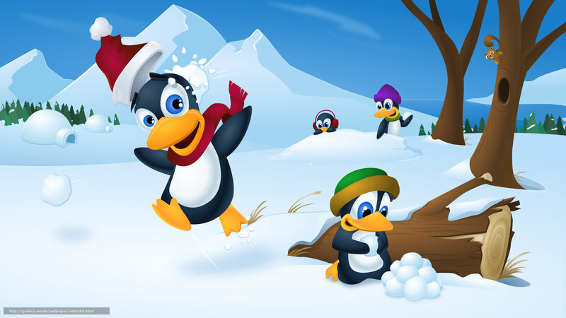 Penguins in Snow — Blue, Playful, Winter