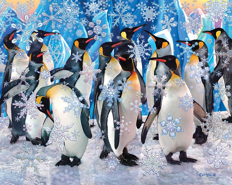 Penguins in Snow — Blue