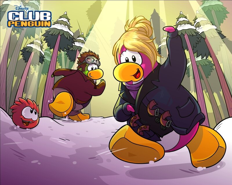 Penguins in Snowy Forest
