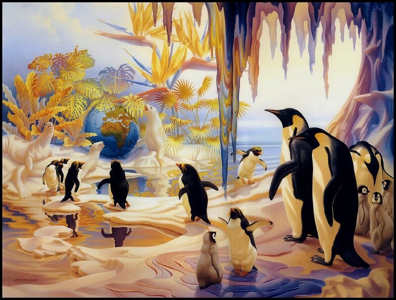 Penguins in Tropical Setting