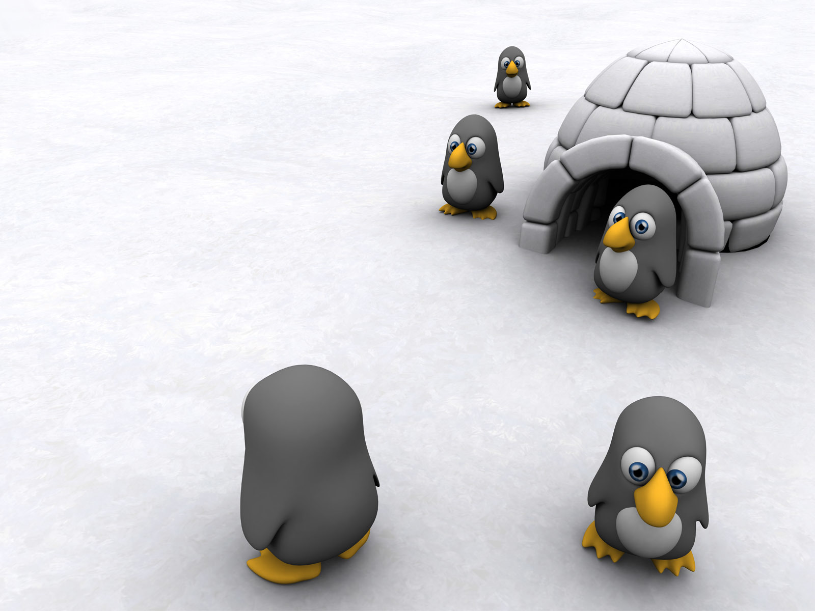 Penguins near igloo
