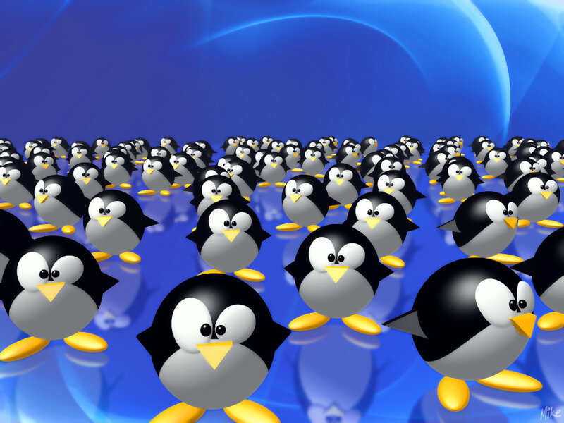 Penguins on a blue background
