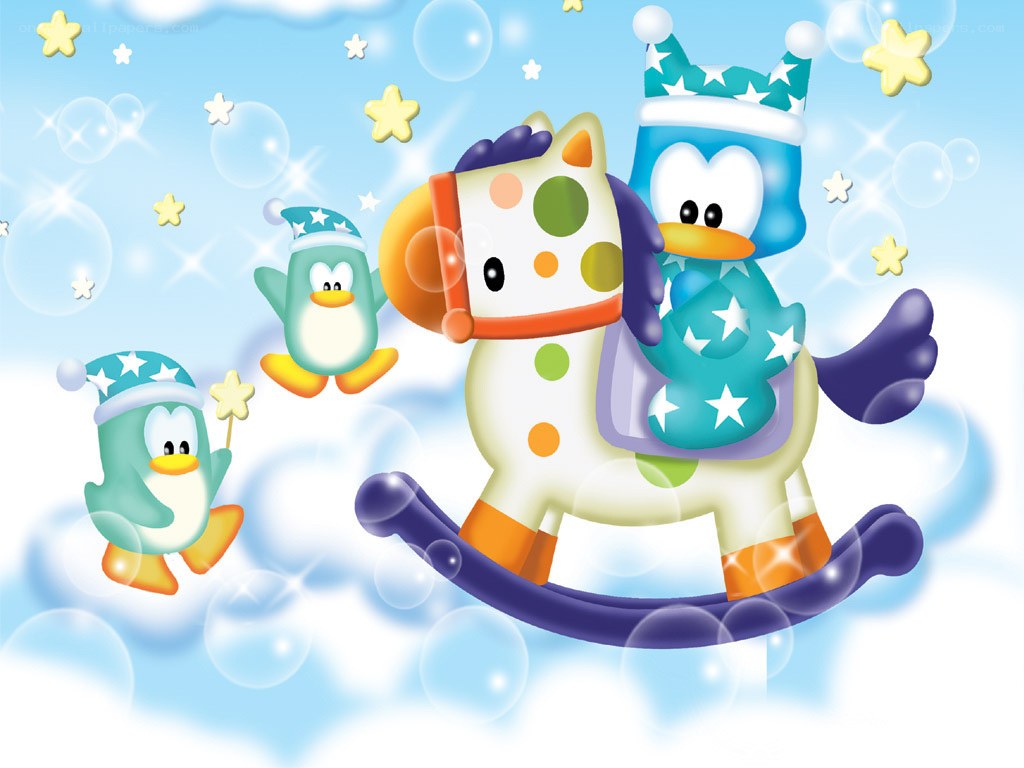 penguins on a rocking horse