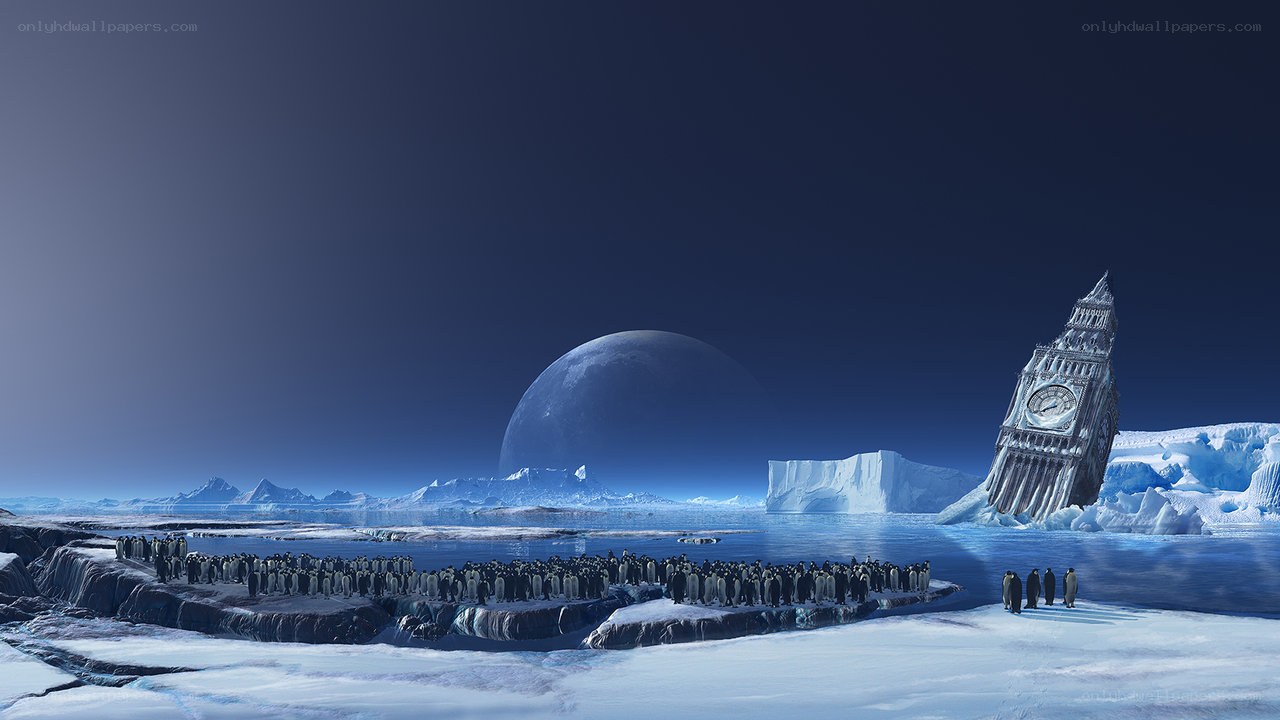 Penguins on an alien ice world