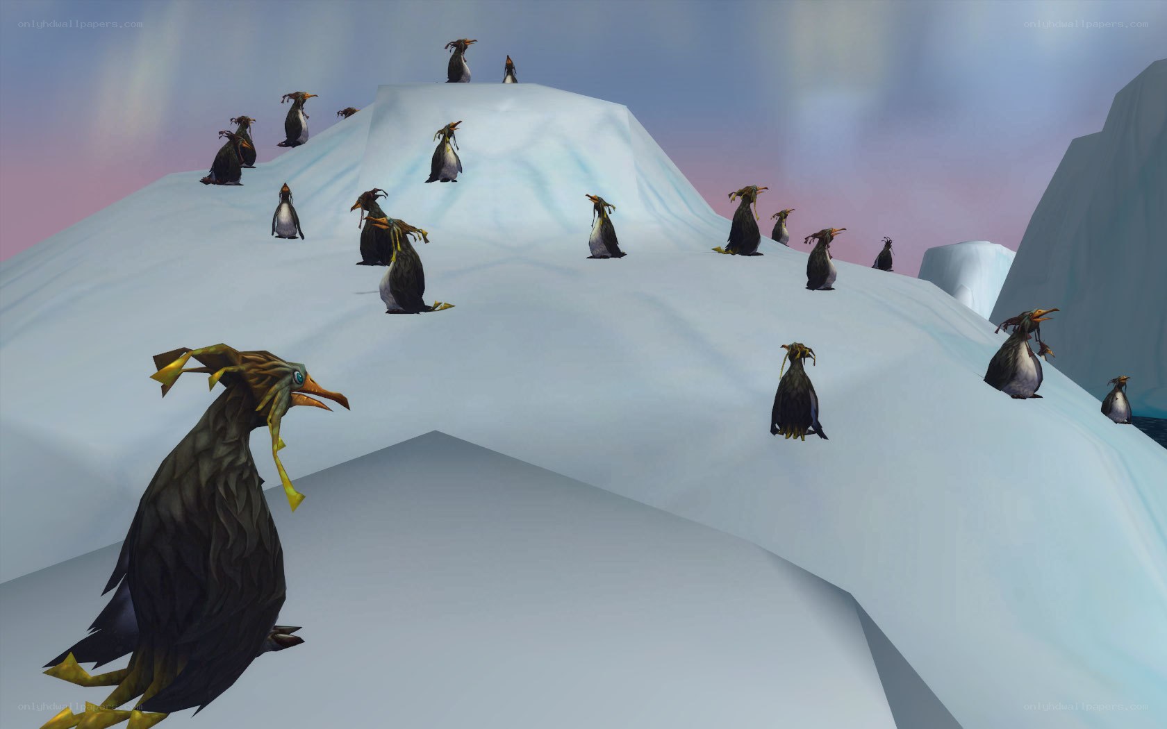 penguins on an ice hill