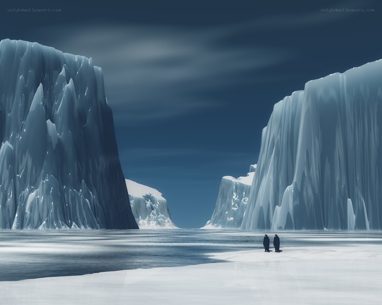 Penguins on an icy landscape