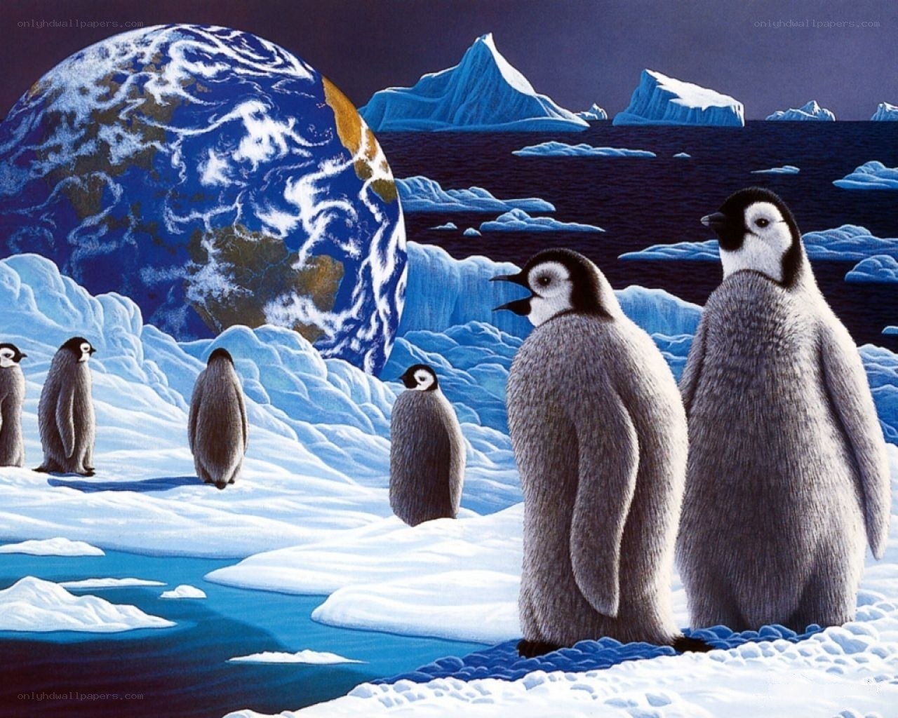 Penguins on an icy planet