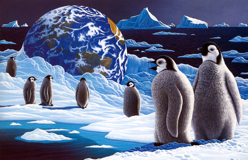 Penguins on an icy planet