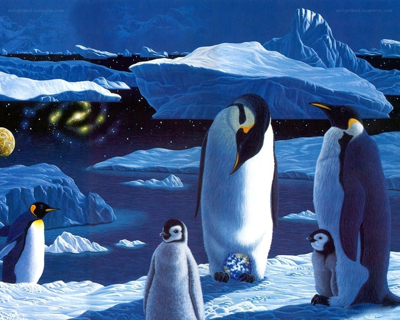 Penguins on an icy planet