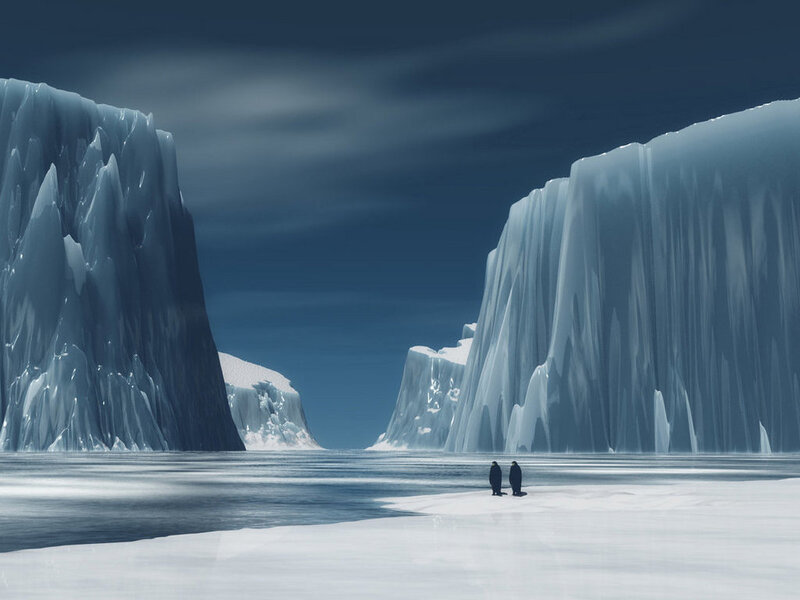 Penguins on Ice — Blue, Dramatic, Winter