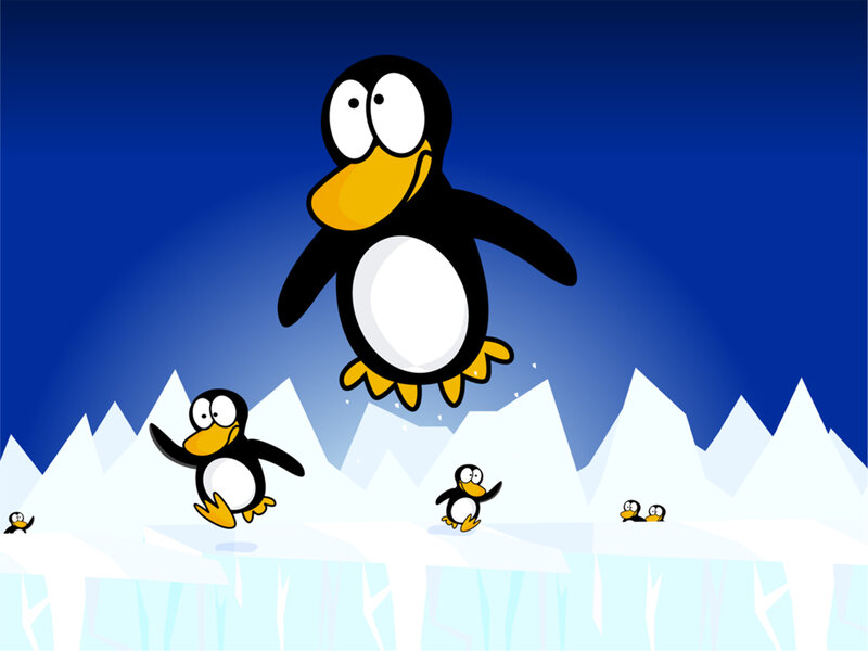 Penguins on Ice — Blue, Playful, Winter, Illustration